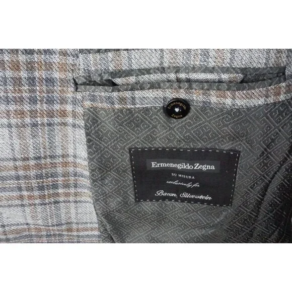 Ermenegildo Zegna Milano Current Cashmere Blend Gray Brown Plaid Sport Coat 54L